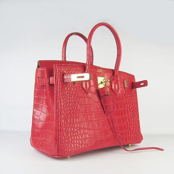 Replica Hermes Birkin 30CM Crocodile Veins Bag Red 6088 On Sale - Click Image to Close